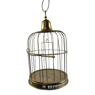 Vintage French Brass Table Top Style Birdcage With Hanging Ring For Sale