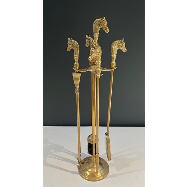 Neoclassical style brass horse fireplace tools For Sale - Image 11 of 12