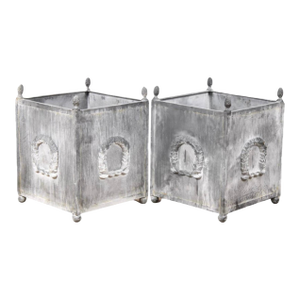 Neoclassical Metal Planters, a Pair With Laurel Wreath Motifs