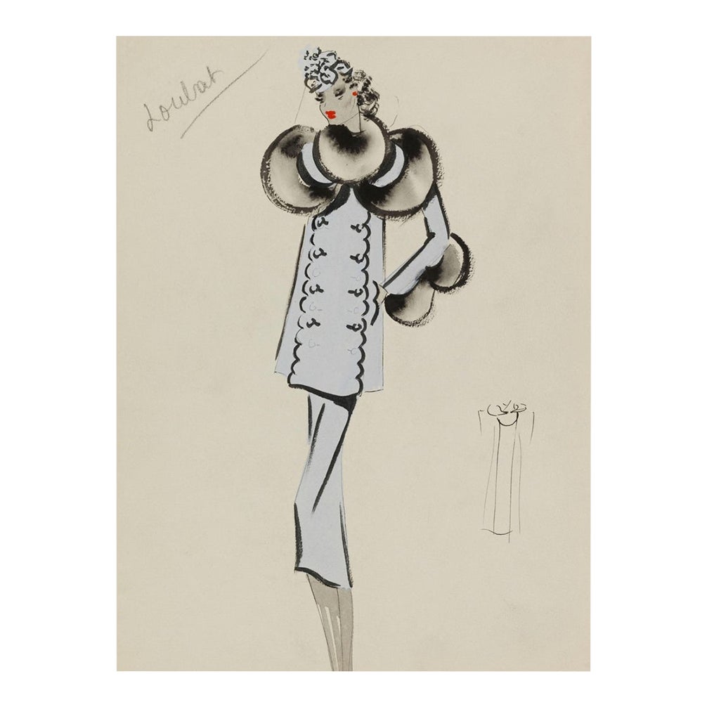 Vintage French Fashion Art Print – Pale Blue Art Deco Illustration, 24 ...