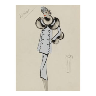 Vintage French Fashion Art Print – Pale Blue Art Deco Illustration, 24" X 32" For Sale