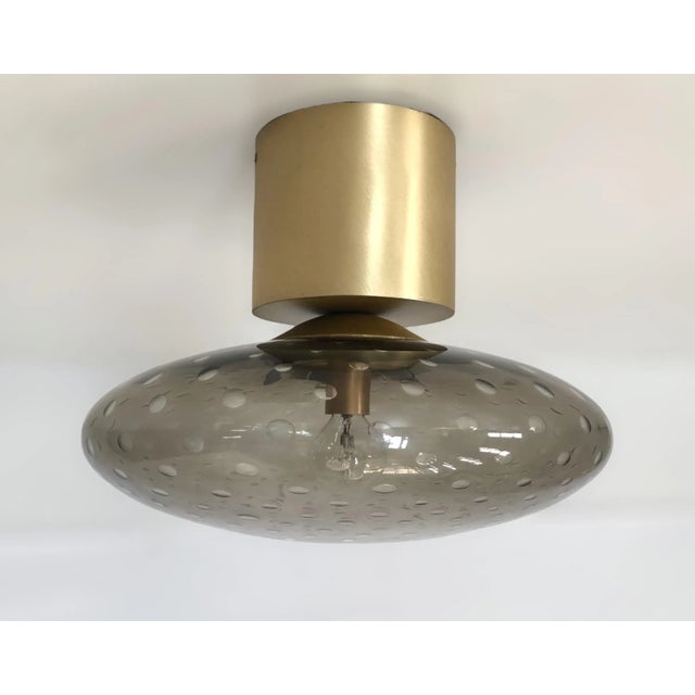 Italian flush mount with Smoky Bubbles Murano glass shade with carefully blown bubbles within the glass using Bollicine...