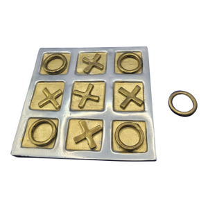 Vintage MCM Brass & Aluminum Tic Tac Toe Game