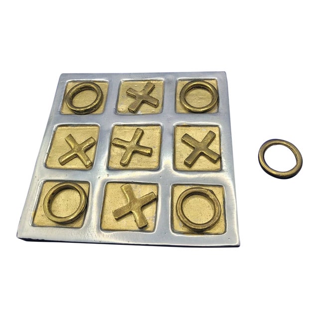 Vintage Minimalist Tic Tac Toe Game- Brass & Aluminum For Sale