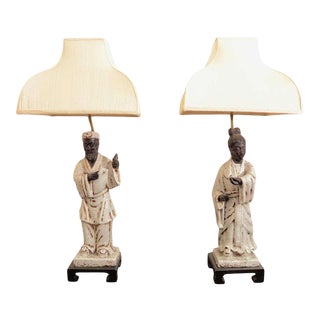 Asian Figurine Lamps By Fantoni - a Pair For Sale