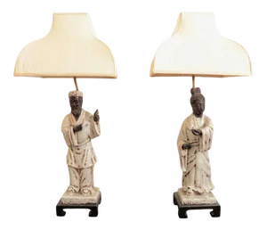 Asian Figurine Lamps By Fantoni - a Pair
