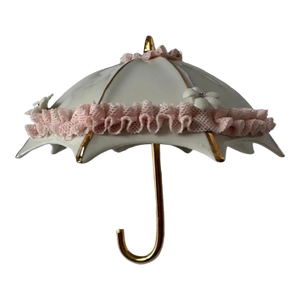 Italian Capodimonte Porcelain Parasol Wall Hook With Applied Lace & Gilt Accent 5.5”