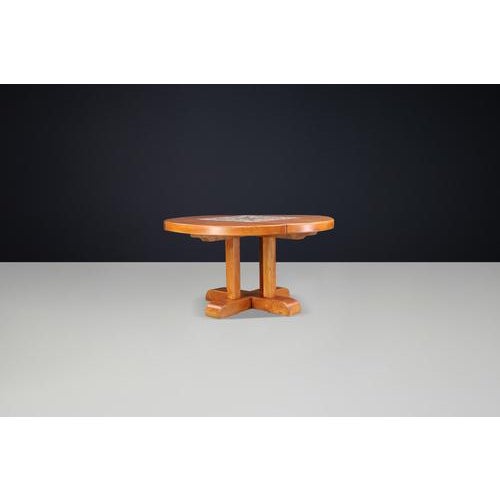 Mid-Century French Elm and Ceramic Dining Table by A. Picard, 1970s For Sale - Image 3 of 11