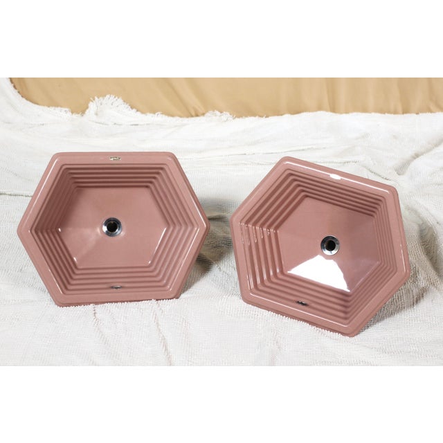 Metal Pair of Inset Kohler Cast Iron Sinks in a Rose Pink for the Bathroom For Sale - Image 7 of 17