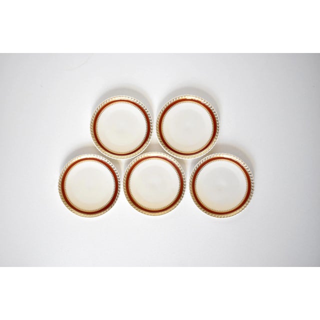 A set of 5 vintage 1934-1948 Lenox china small 7" plates for dessert, salad, or canapes, in the deep red burgundy and gold...