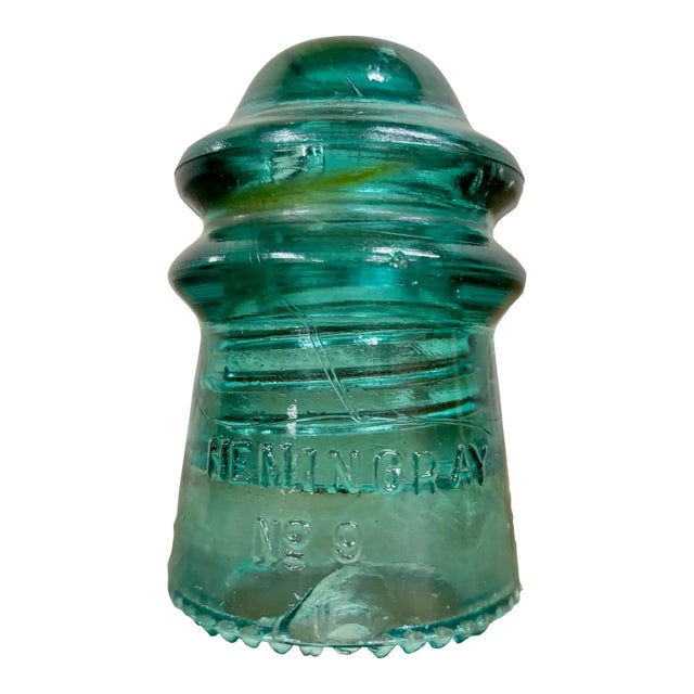 Vintage Hemingray No 9 Aqua Glass Insulator For Sale