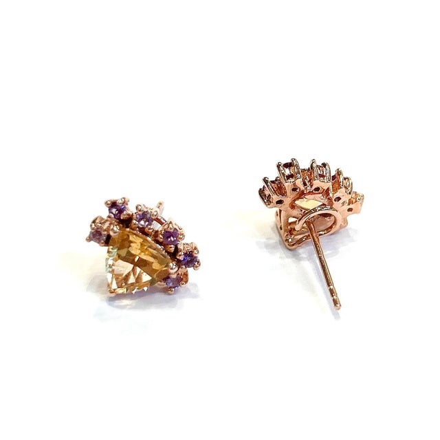 Not Yet Made - Made To Order Bochic “Orient” Lemon Topaz Trillions & Amethyst Earrings Set 18K Gold & Silver For Sale - Image 5 of 12