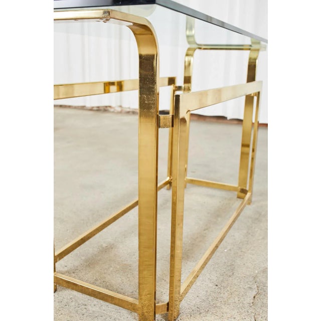 Milo Baughman Style Mid-Century Gold Brass and Glass Console For Sale - Image 10 of 13
