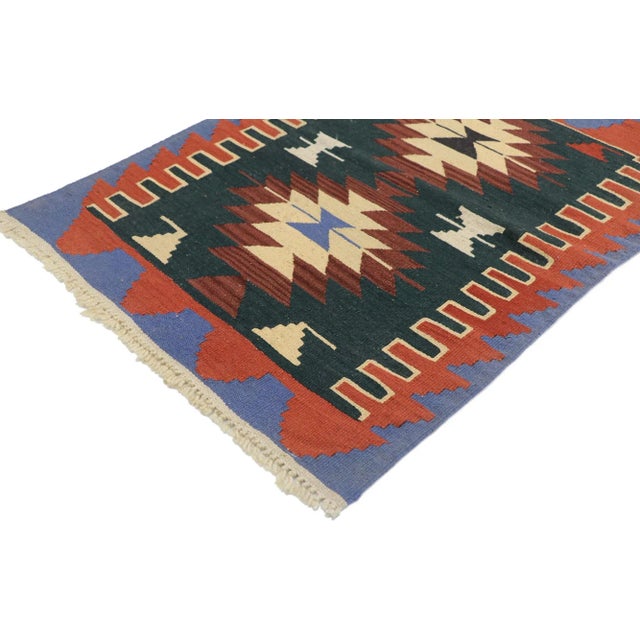 Vintage Persian Shiraz Kilim Rug with Tribal Style 02'03 x 03'00. Full of tiny details and a bold expressive design...