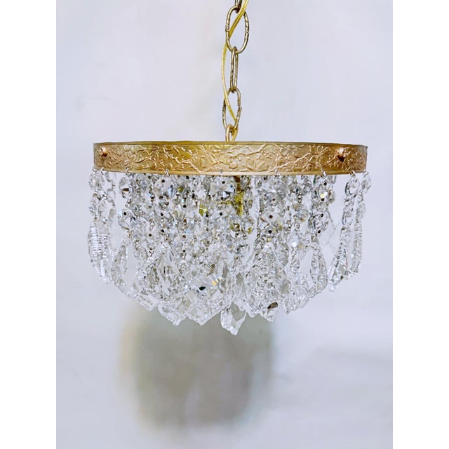 Hollywood Regency Vintage Crystal Chandelier With French Pendalogue Crystal Prisms For Sale - Image 3 of 9