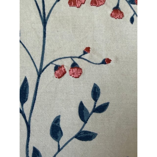 Schumacher Schumacher Embroidered Cynthia Hand Printed Fabric 2 1/4 Yards in Blue For Sale - Image 4 of 5