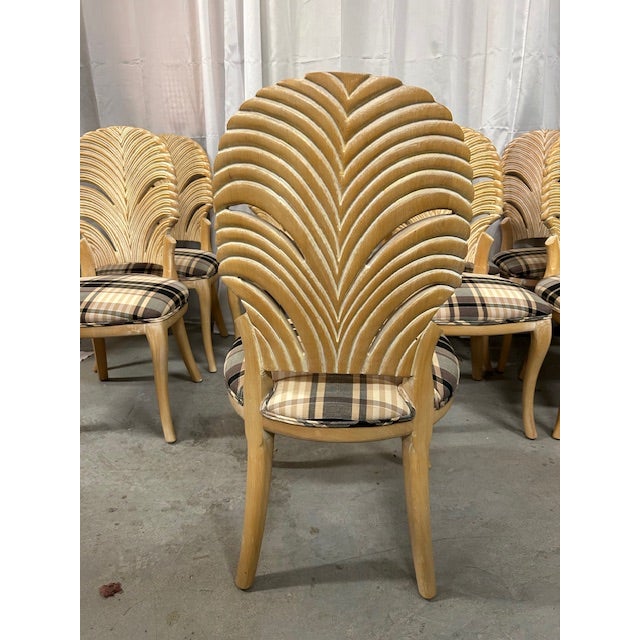 Late 20th Century Wood Carved Palm Frond Leaf Chairs, Set of 6 For Sale - Image 4 of 12