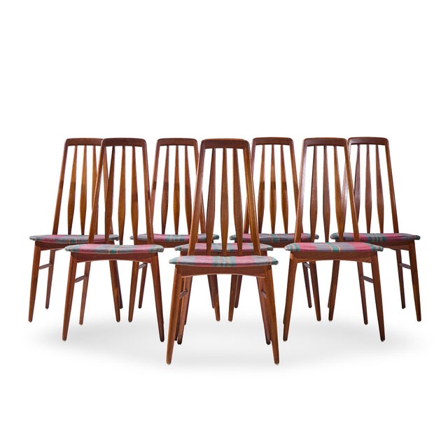 Niels Koefoed Eva Mid Century Danish Teak Dining Chairs - Set of 8 Each armless chair measures: 18.5 wide x 19 deep x 38...