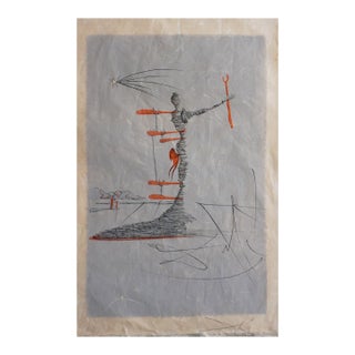 1957 Dali Woman in Cosmos Dominating World H/S Dali Archives Certified Surreal Art For Sale