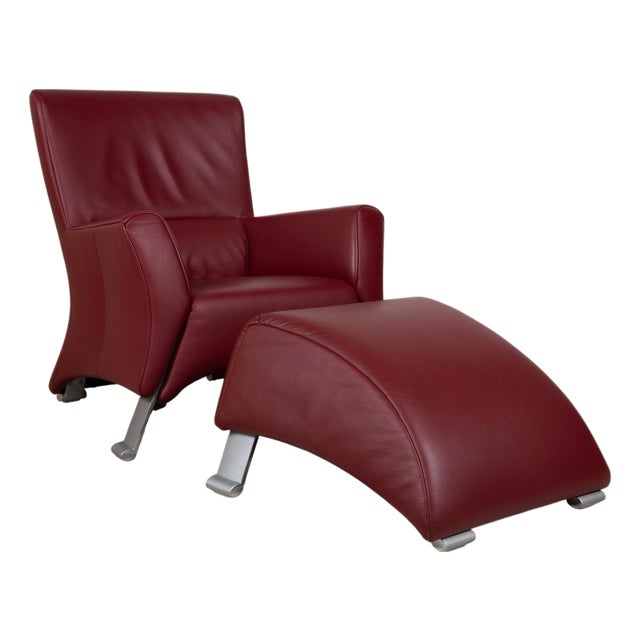 Set of Model 322 Lounge Chair and Ottoman in Bordeaux Red Leather from Rolf Benz For Sale