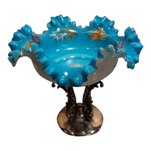 Late 19th Century Victorian Peacock Blue Centerpiece
