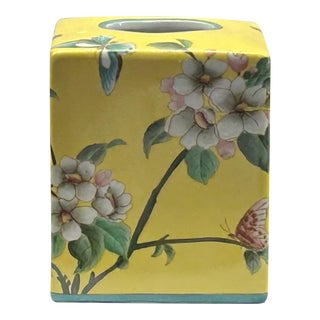 Yellow Flower Bird Graphic Square Porcelain Tissue Box Cover Container For Sale