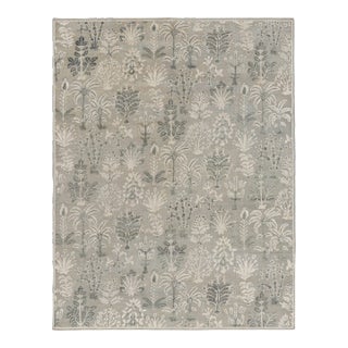 Rug & Kilim’s Modern Block Print Rug in Silver-Gray & Teal with Floral Patterns - 5x8 For Sale