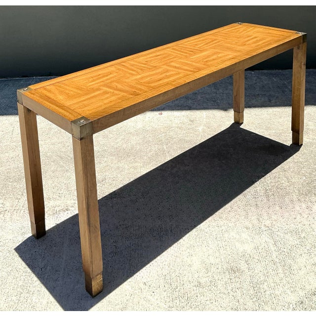 Vintage Brass Detail Campaign Console Table For Sale - Image 12 of 12
