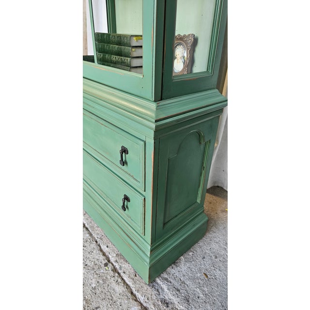 Green MCM Curio Cabinet, Display Cabinet Boho Style, 1950's #2 For Sale - Image 15 of 16