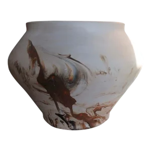 Vintage Nemadji Pottery USA Hand Made Swirled Native American Style Pottery Floor Vase Pot
