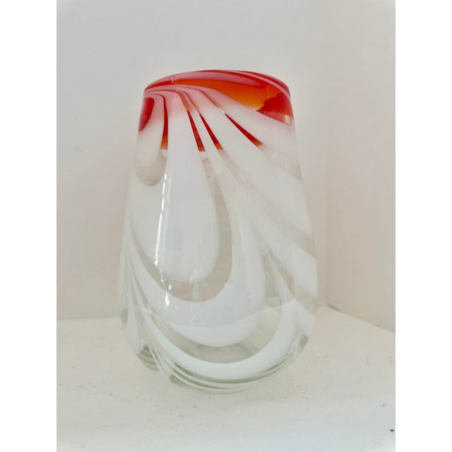 Vintage Hand-Blown Italian Art Glass Vase, Red & White Swirl For Sale - Image 9 of 9