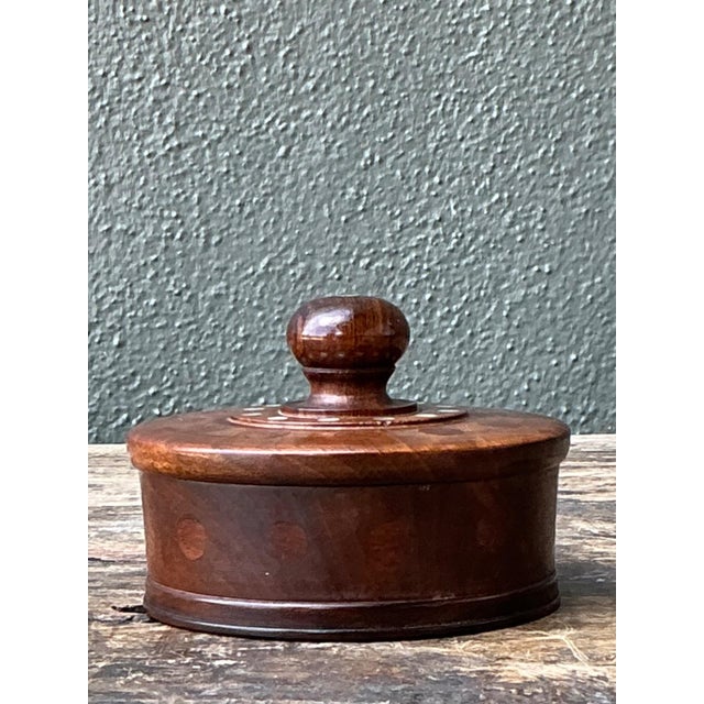 Vintage Round Wood Inlay Trinket Box For Sale - Image 10 of 15