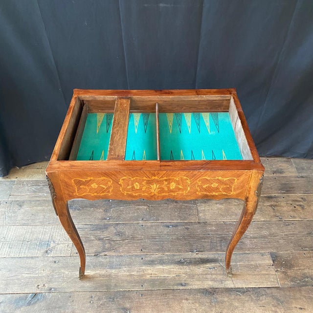 French Louis XV Walnut Marquetry Inlaid Card and Backgammon Table For Sale - Image 11 of 15