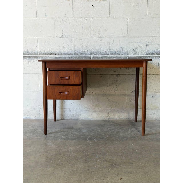 Wood Teak Two-Drawer Rectangular Writing Desk With Tapered Legs Danish Mid-Century Modern For Sale - Image 7 of 10
