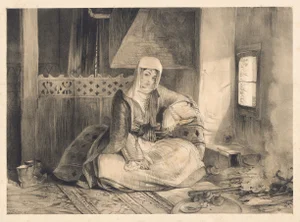 1838 Lithograph of Constantinople "Turkish Kitchen" by John Frederick Lewis