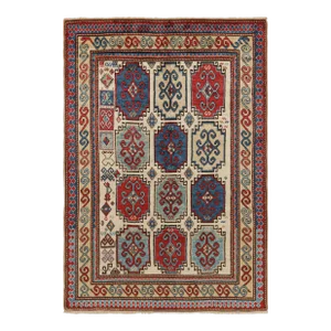 Vintage Turkish Tribal Rug in Cream and Red With Medallions | Rug & Kilim