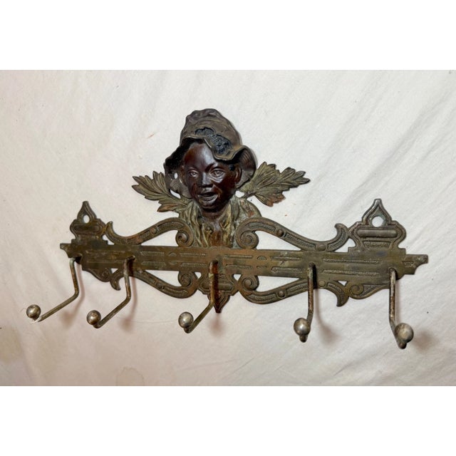 Antique Americana Boy Bronze Patinated Cast Iron Coat Hat Rack Wall Hook Hanger For Sale - Image 10 of 10