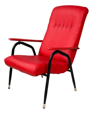 Mid-Century Modern Italian Armchair in Red Sky and Black Metal, 1960s