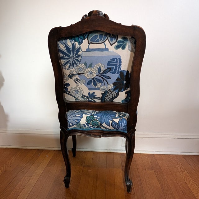 Antique English Side Chair Freshly Upholstered in Schumacher Chiang Mai Dragon in China Blue For Sale - Image 4 of 12