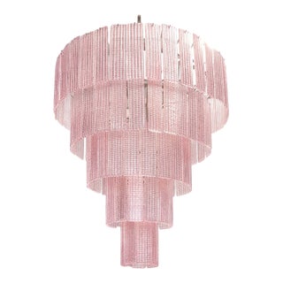 Contemporary Murano Glass Sputnik Chandelier, Mazzega Venini Barovier Style in Pink Strip Color For Sale