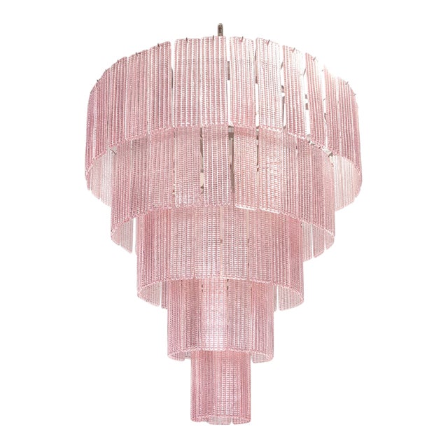 Contemporary Murano Glass Sputnik Chandelier, Mazzega Venini Barovier Style in Pink Strip Color For Sale
