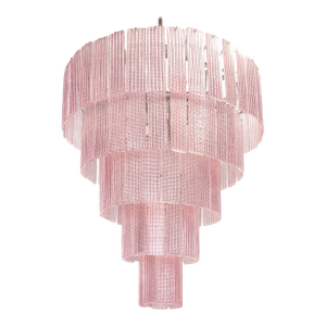 Contemporary Murano Glass Sputnik Chandelier, Mazzega Venini Barovier Style in Pink Strip Color