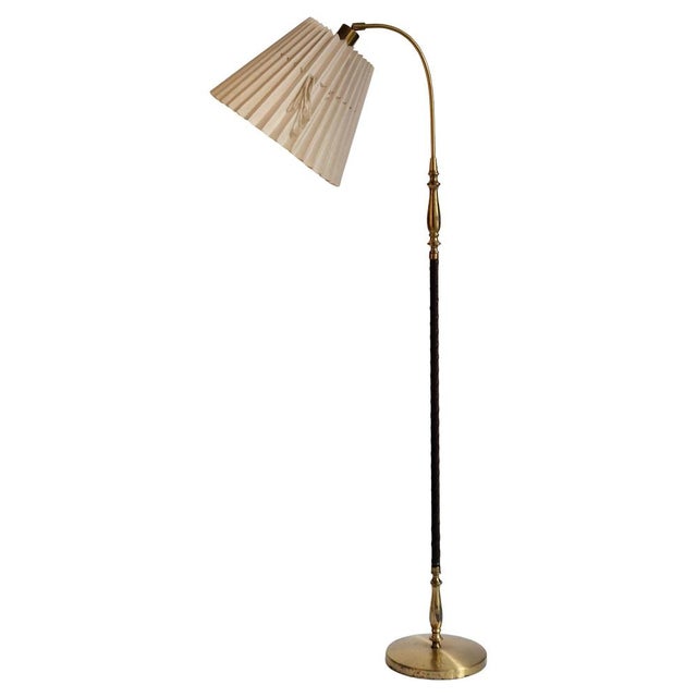 Modern Scandinavian Floor Lamp in Brass with Dark Brown Leather Trim, Swedish, 1950s For Sale - Image 15 of 15
