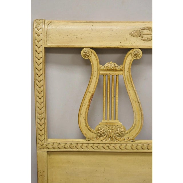 Vintage Italian Neoclassical Carved Lyre Harp Wooden King Size Bed Headboard For Sale - Image 4 of 10