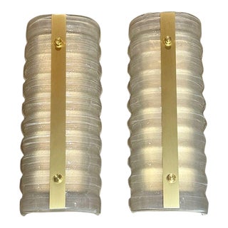 Pair of Murano Ribbed Wall Sconces For Sale