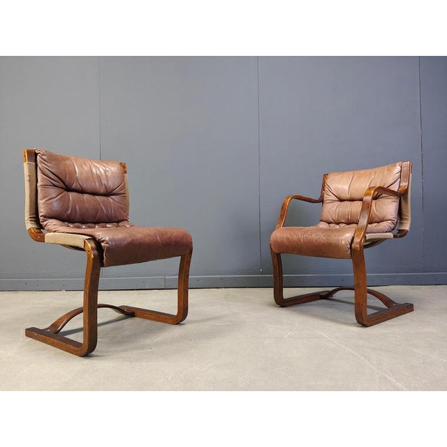 Vintage Leather and Plywood Chairs from Asko Pajamies, Finland, 1970s, Set of 6 For Sale - Image 6 of 13