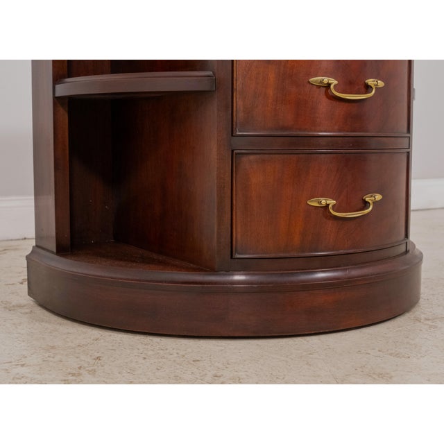 Brown Henkel Harris Marble Top Demilune Mahogany Bookshelf Console Table For Sale - Image 8 of 14