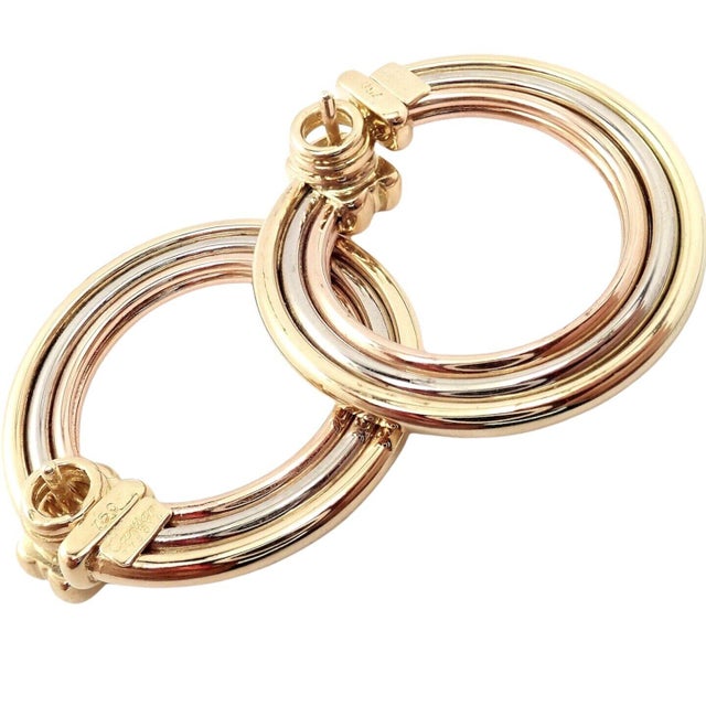 Gold Cartier 18k Tri-Color Gold Large Trinity Hoop Earrings, Pair For Sale - Image 8 of 12