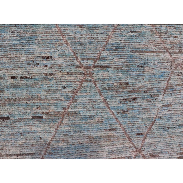 Textile Modern Tribal Rug in Wool With Sub-Geometric Design in Blue Tan & Ivory For Sale - Image 7 of 12