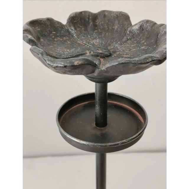 Late 20th Century Vintage Wrought Iron Tall Sculptural Flower Shaped Candle Holder ~ Pair For Sale - Image 5 of 10